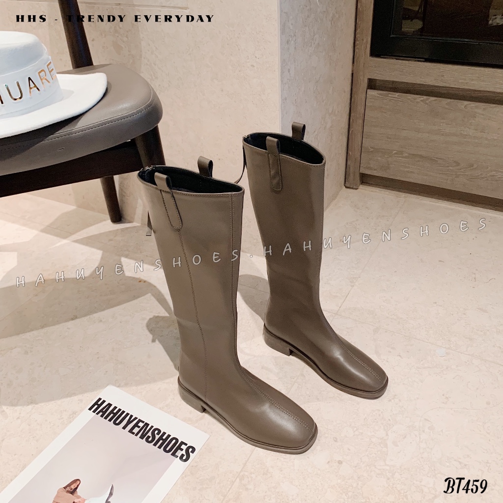 Giày boot nữ Hà Huyền Shoes bốt gối mũi tròn khóa kéo sau gót vuông 3 phân trẻ trung - BT459