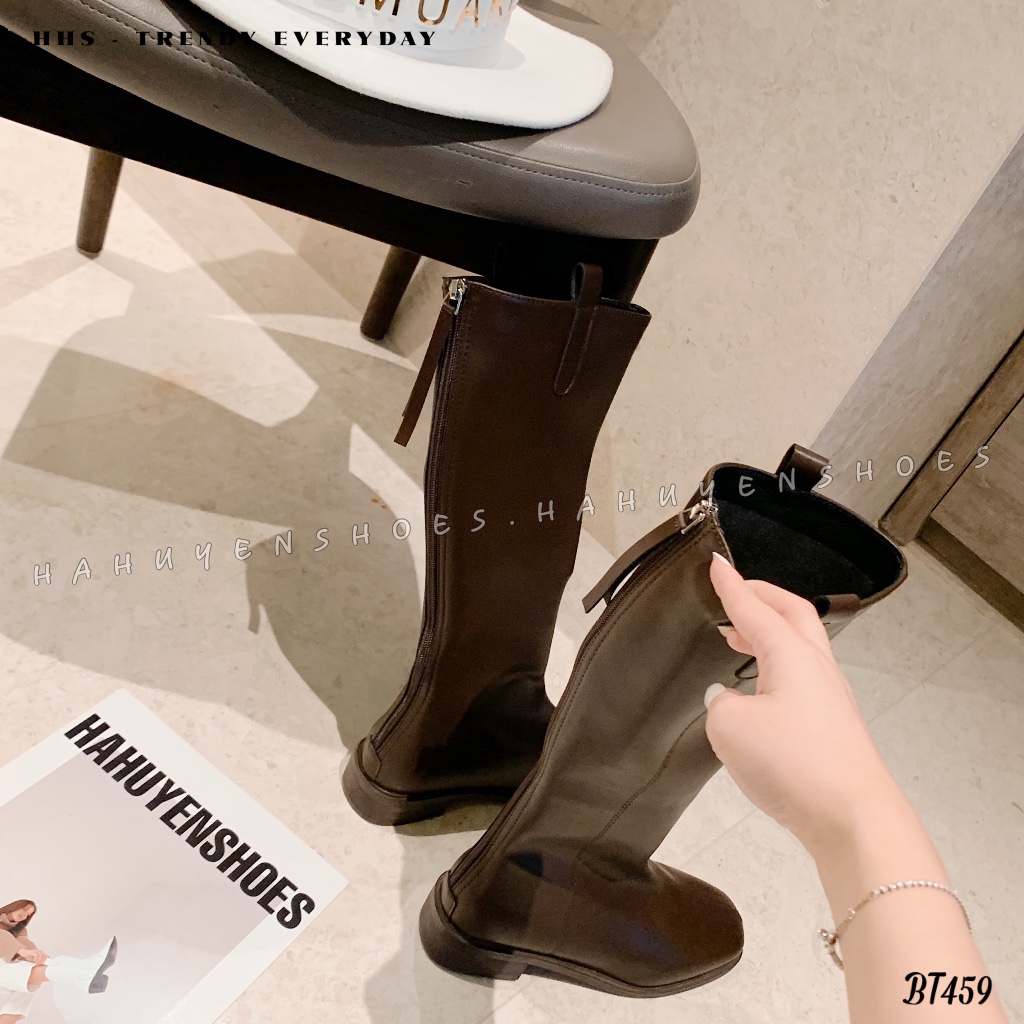 Giày boot nữ Hà Huyền Shoes bốt gối mũi tròn khóa kéo sau gót vuông 3 phân trẻ trung - BT459