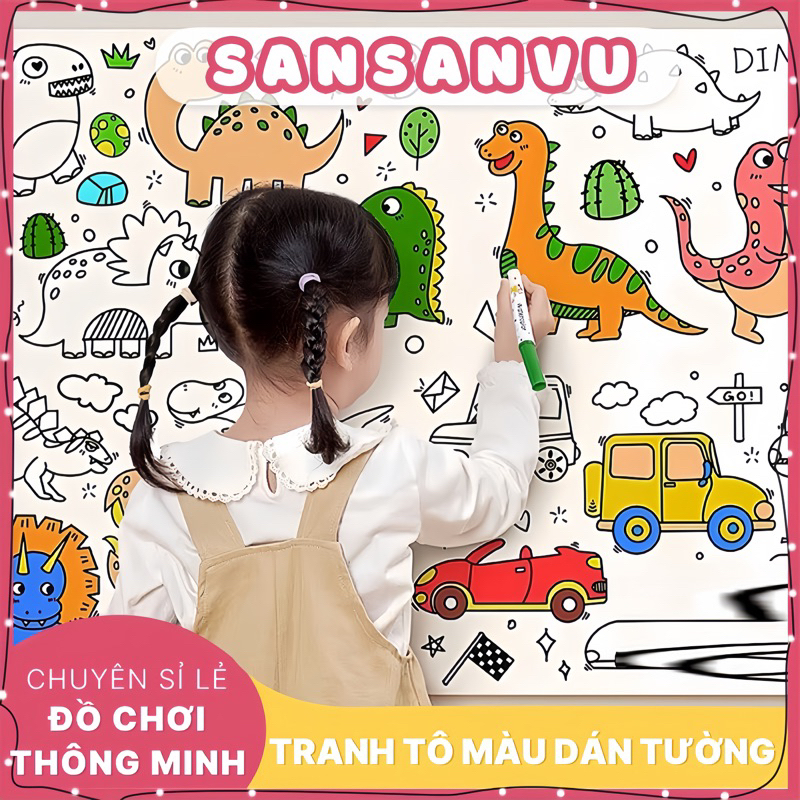 [LOẠI 3M] Tranh tập tô màu dán tường cho bé, có thể cắt hình dán làm kỉ niệm, keo đặc biệt có sẵn mặt sau của giấy