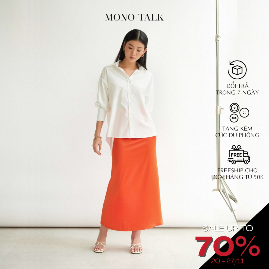 Chân váy midi MONO TALK dáng đuôi cá cạp cao chất lụa mềm nhẹ B10001FT