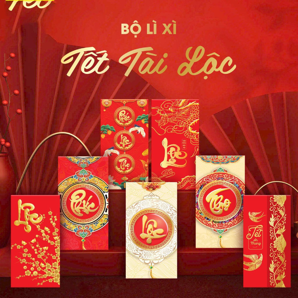 Combo 50 phong bao lì xì đỏ nhiều mẫu,lì xì truyền thống may mắn tài lộc Tết 2024_MC888