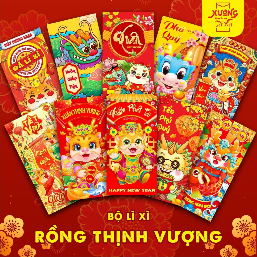 Combo 50 phong bao lì xì đỏ nhiều mẫu,lì xì truyền thống may mắn tài lộc Tết 2024_MC888