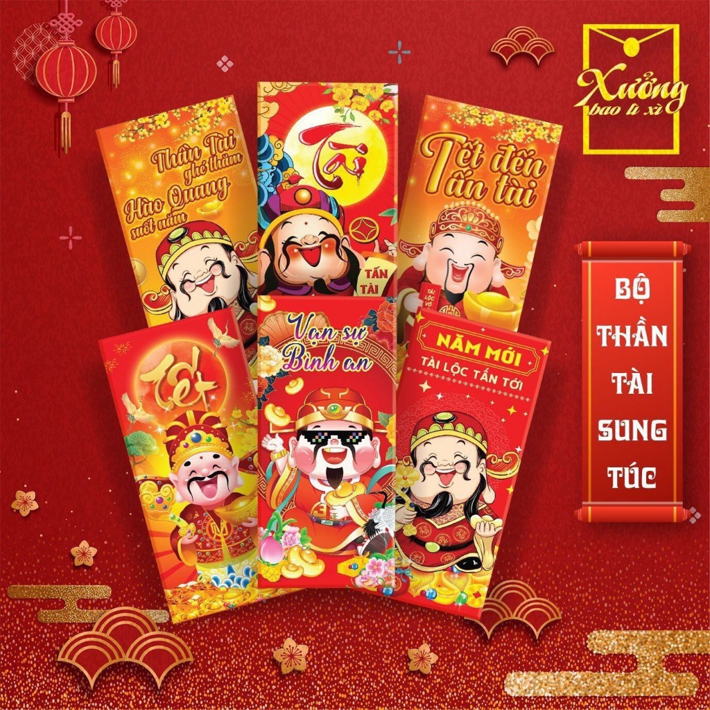 Combo 50 phong bao lì xì đỏ nhiều mẫu,lì xì truyền thống may mắn tài lộc Tết 2024_MC888