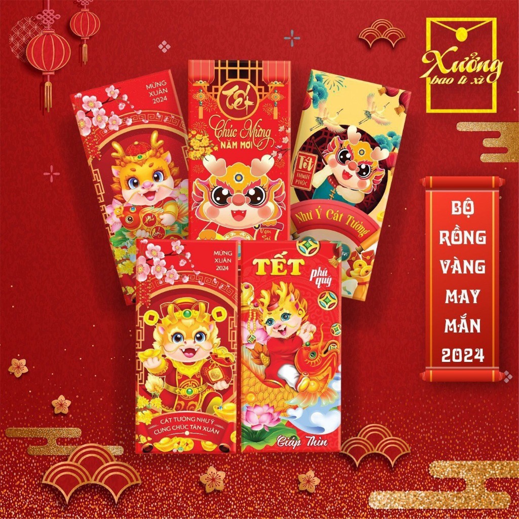 Combo 50 phong bao lì xì đỏ nhiều mẫu,lì xì truyền thống may mắn tài lộc Tết 2024_MC888