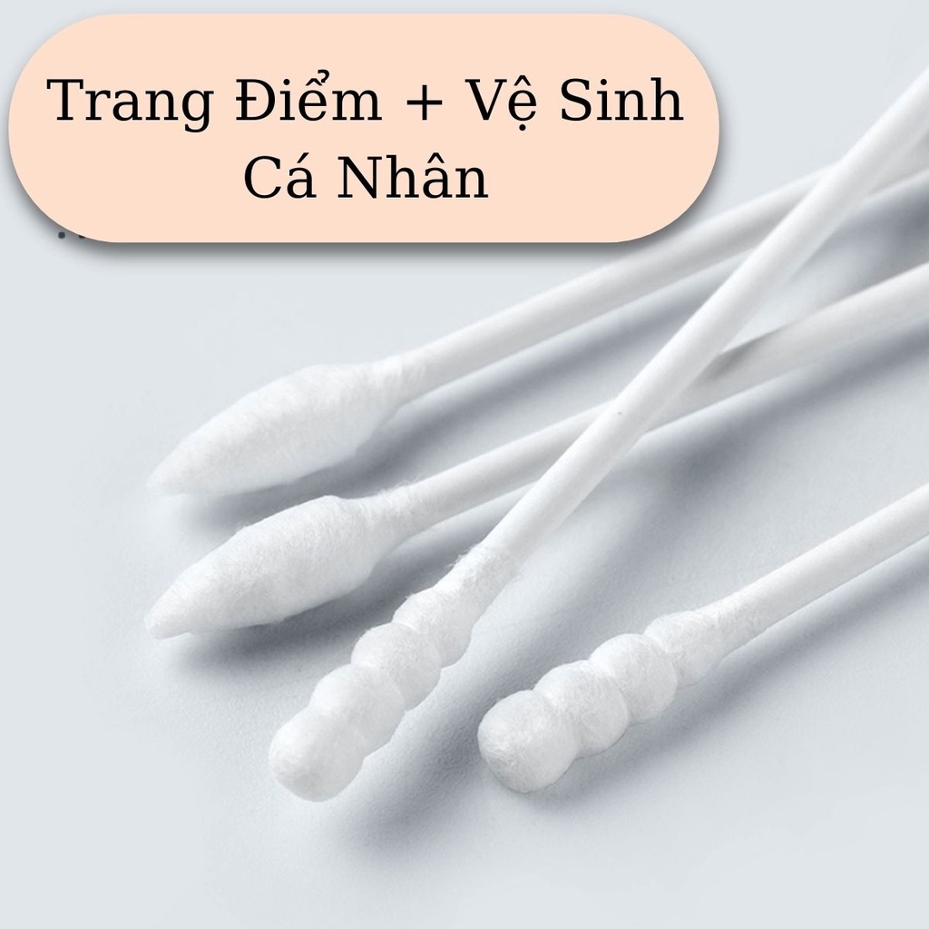 Hộp 500 bông ngoáy tai người lớn 2 đầu bông mềm mịn, Hộp 200 tăm bông ráy tai dùng một lần cao cấp