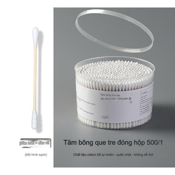 Hộp 500 bông ngoáy tai người lớn 2 đầu bông mềm mịn, Hộp 200 tăm bông ráy tai dùng một lần cao cấp