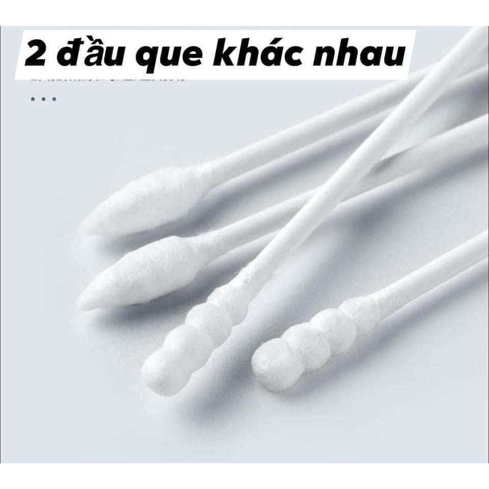 Hộp 500 bông ngoáy tai người lớn 2 đầu bông mềm mịn, Hộp 200 tăm bông ráy tai dùng một lần cao cấp
