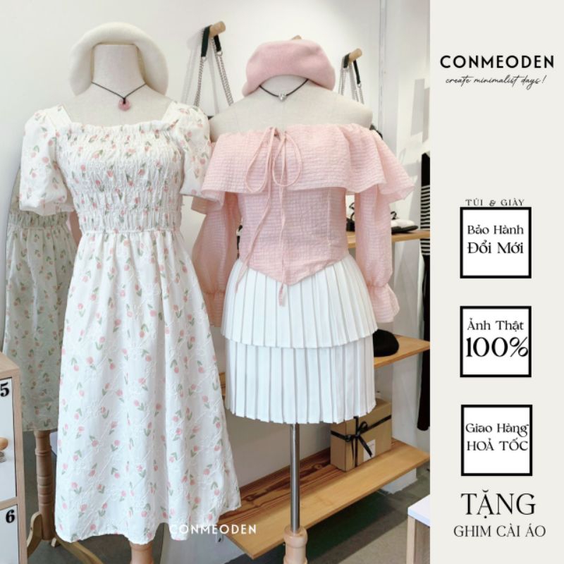 Áo Trễ Vai Tơ Vuông Có Mút CONMEODEN - OLA TOP