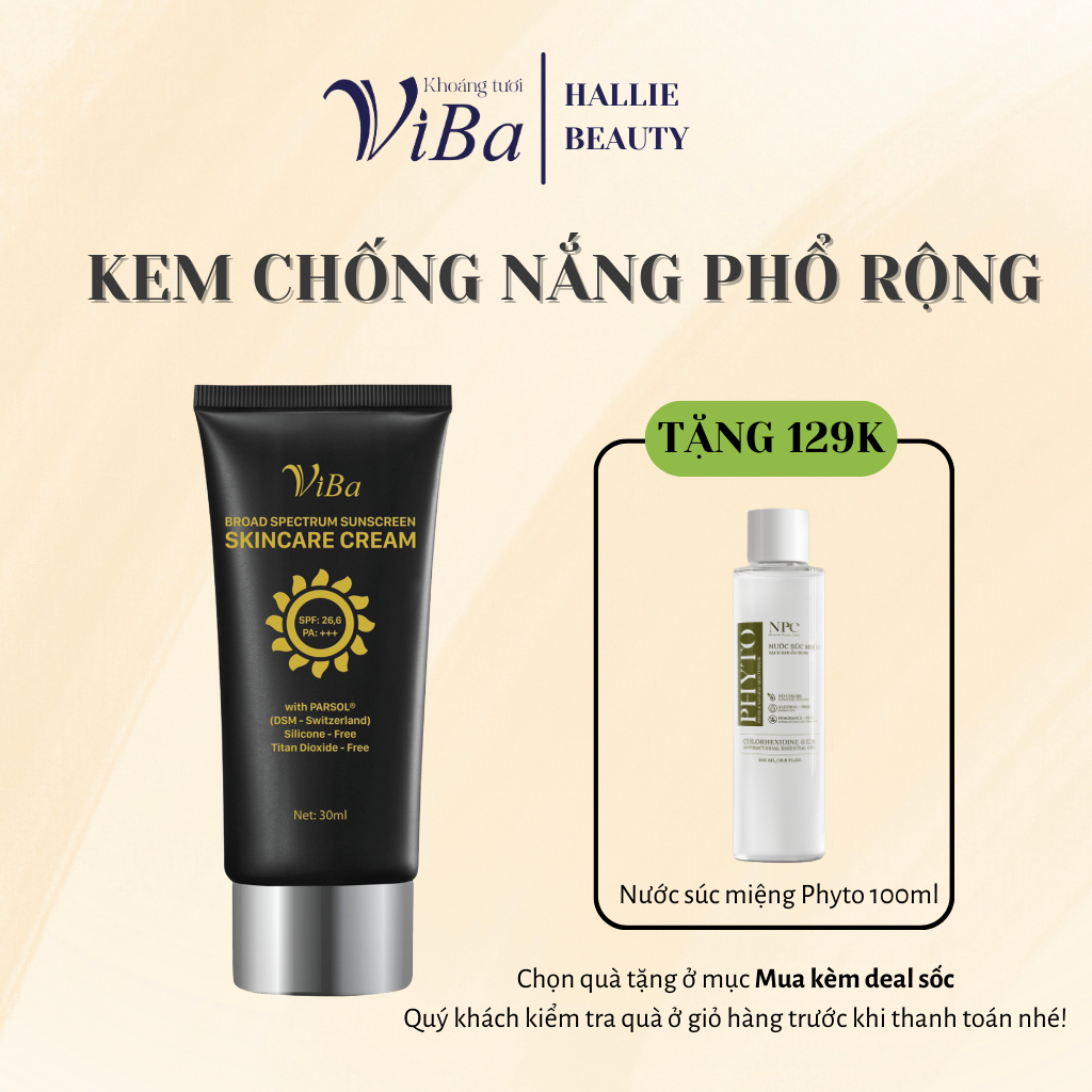 VIBA Kem chống nắng phổ rộng cho mọi loại da khô dầu SPF 32, PA ++ chống UV ánh sáng xanh 30g/90g