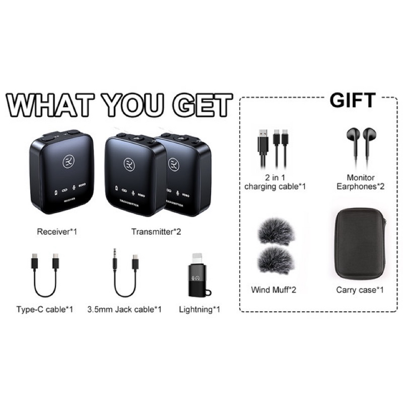 Mic Thu Âm Cài Áo Kinyo M18 One for Two Wireless Lavalier Microphone dành cho máy ảnh, điện thoại thông minh