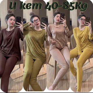 Set Đồ Bộ Nữ Tay Dài Ủ Kem Chất Thun Lạnh Cổ Tròn ESHOP Đồ Bộ Thun Lạnh Gân Tăm Mịn Mát Mặc Ủ Kem Tay Dài Quần Dài UK01