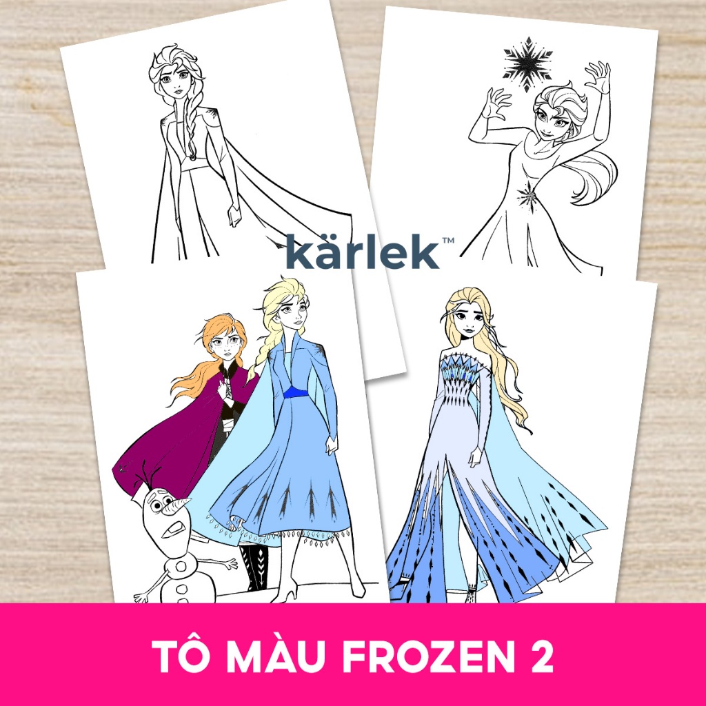 TRANH TÔ MÀU CHO BÉ - 15 tờ tô màu A5 chủ đề hoạt hình Frozen 2 Anna và Elsa