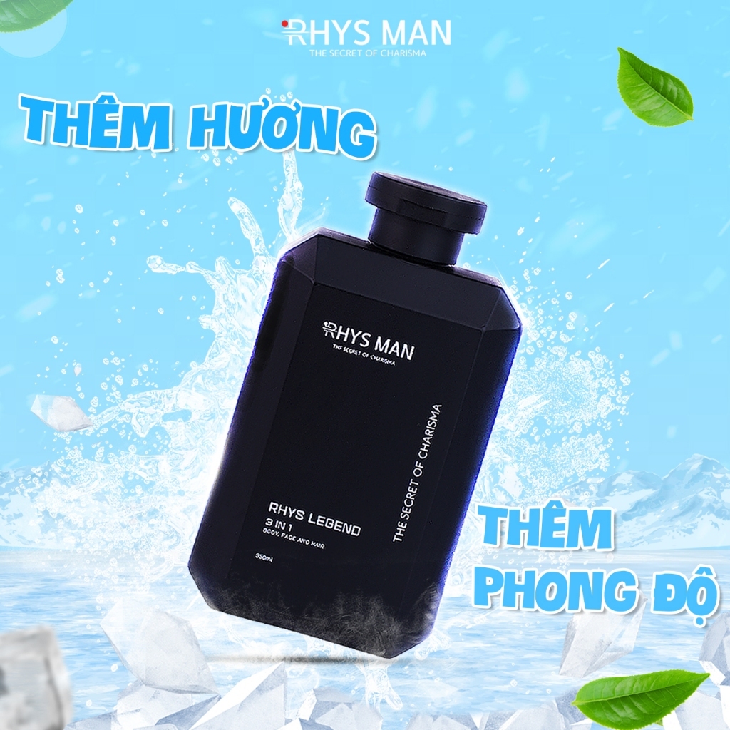 Sữa tắm nam RHYS MAN 3in1 350ml, tắm - gội - rửa mặt, x2 lưu hương, x3 nam tính