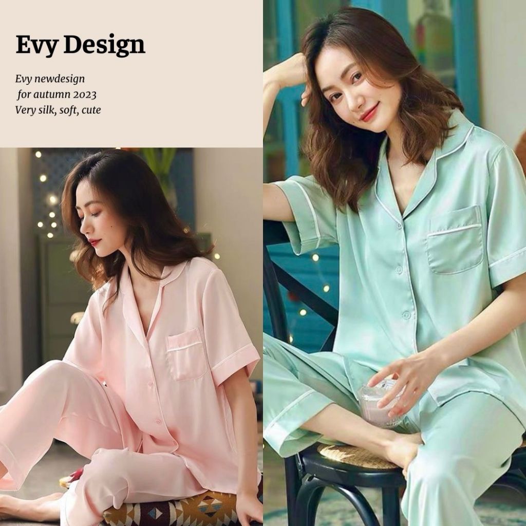 Bộ ngủ lụa áo cộc quần dài, bộ pyjama lụa ngoc trai mềm mại thoáng mát Bn20