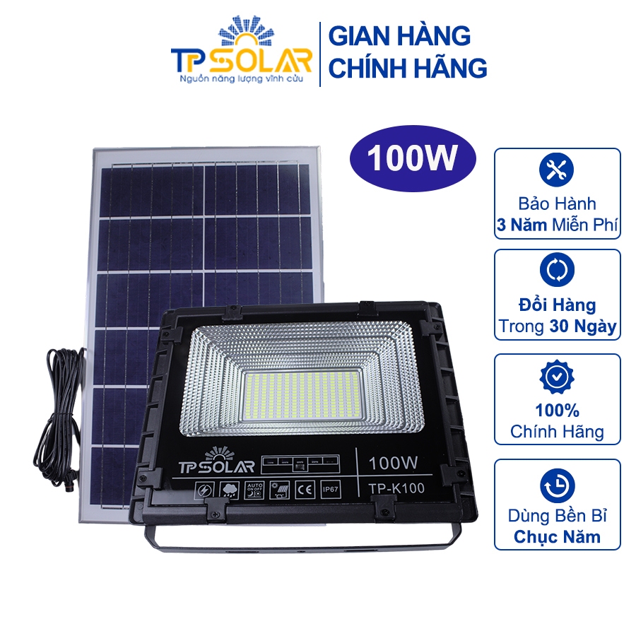 Đèn Pha Năng Lượng Mặt Trời TPSolar Công Suất 100W TP-K100 Độ Bền Cao, Chống Nước IP67