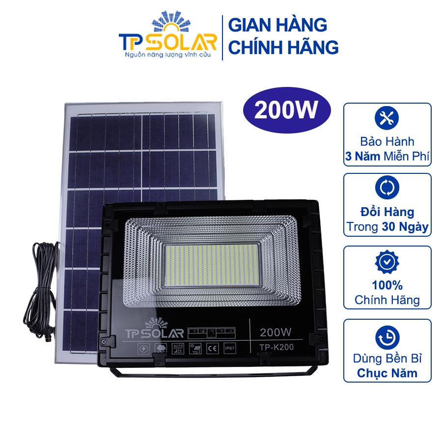 Đèn Pha Led Năng Lượng Mặt Trời TP Solar Công Suất 200W Ánh Sáng Chống Lóa, Cảm Biến Thông Minh