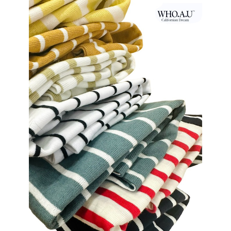 Áo Thun Form Lửng Sọc Tay Ngắn Whoau Hình Gấu Thêu Dễ Thương Chuẩn Xịn