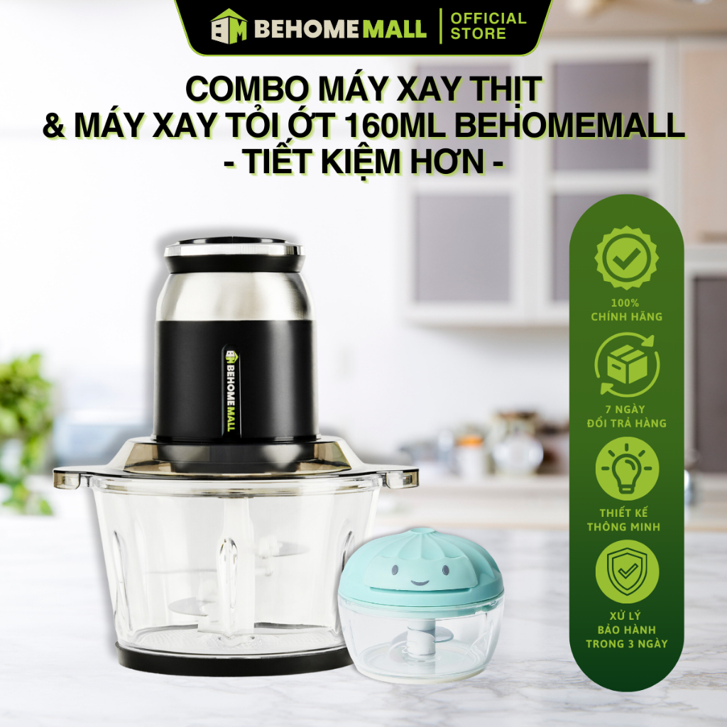 [COMBO] Máy Xay Thịt 500W và Dụng Cụ Xay Tỏi Ớt 160 ml BehomeMall - Tiết kiệm hơn