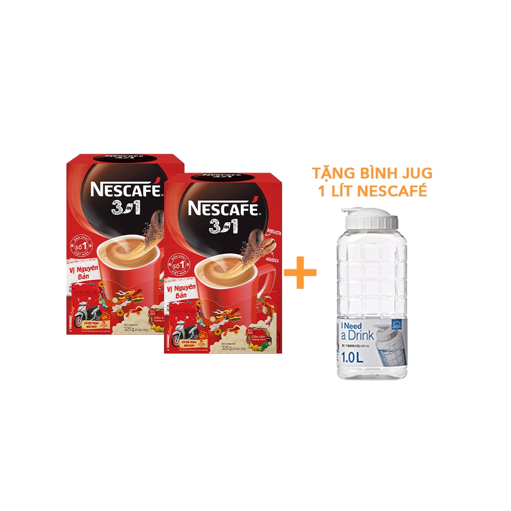 [Tặng Bình Jug 1 Lít Nescafe] Combo 2 Hộp NESCAFÉ 3in1 VỊ NGUYÊN BẢN ( 16g x 20 gói) - Phiên bản Tết