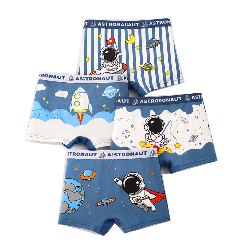 Combo 4 quần sịp đùi bé trai họa tiết phi hành gia, quần lót cho bé trai cotton thoáng mát hình ngộ nghĩnh dễ thương