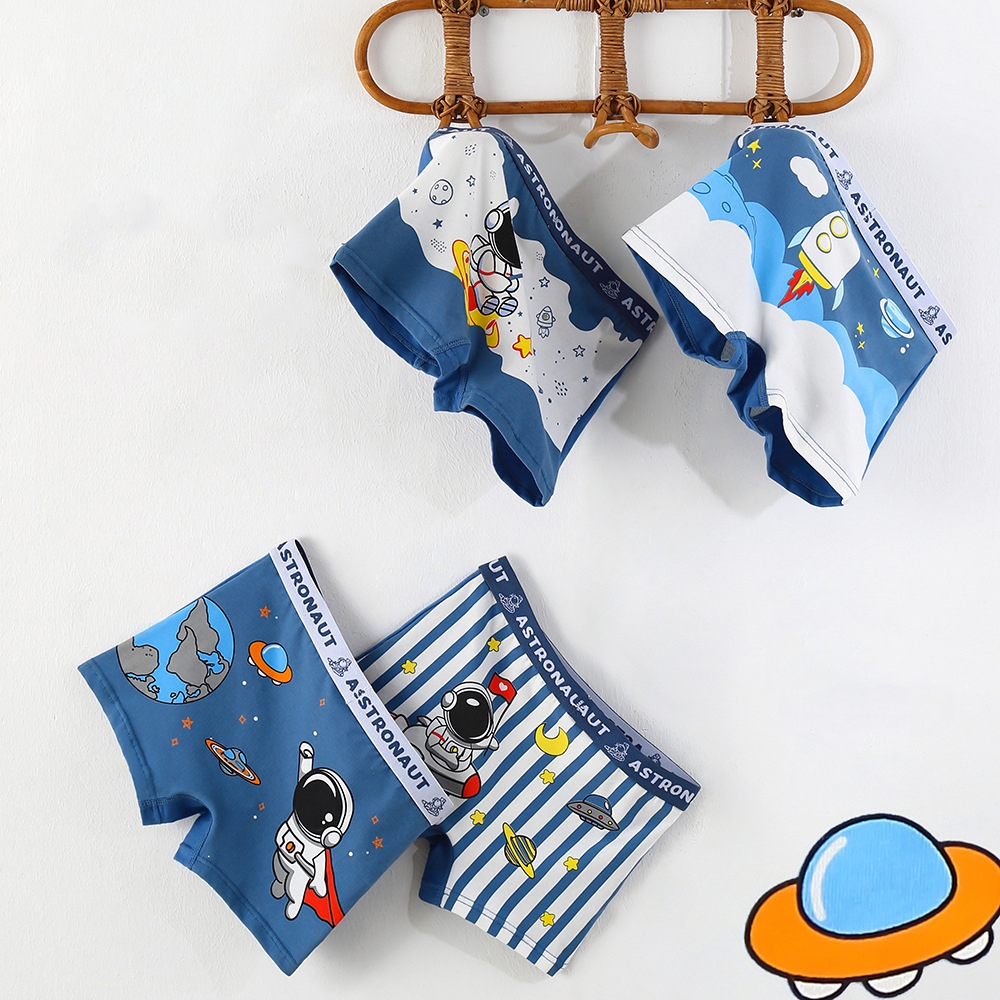 Combo 4 quần sịp đùi bé trai họa tiết phi hành gia, quần lót cho bé trai cotton thoáng mát hình ngộ nghĩnh dễ thương