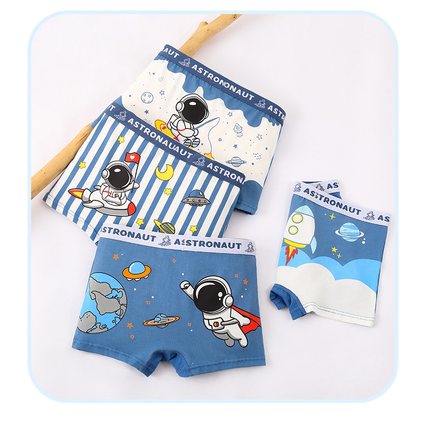 Combo 4 quần sịp đùi bé trai họa tiết phi hành gia, quần lót cho bé trai cotton thoáng mát hình ngộ nghĩnh dễ thương