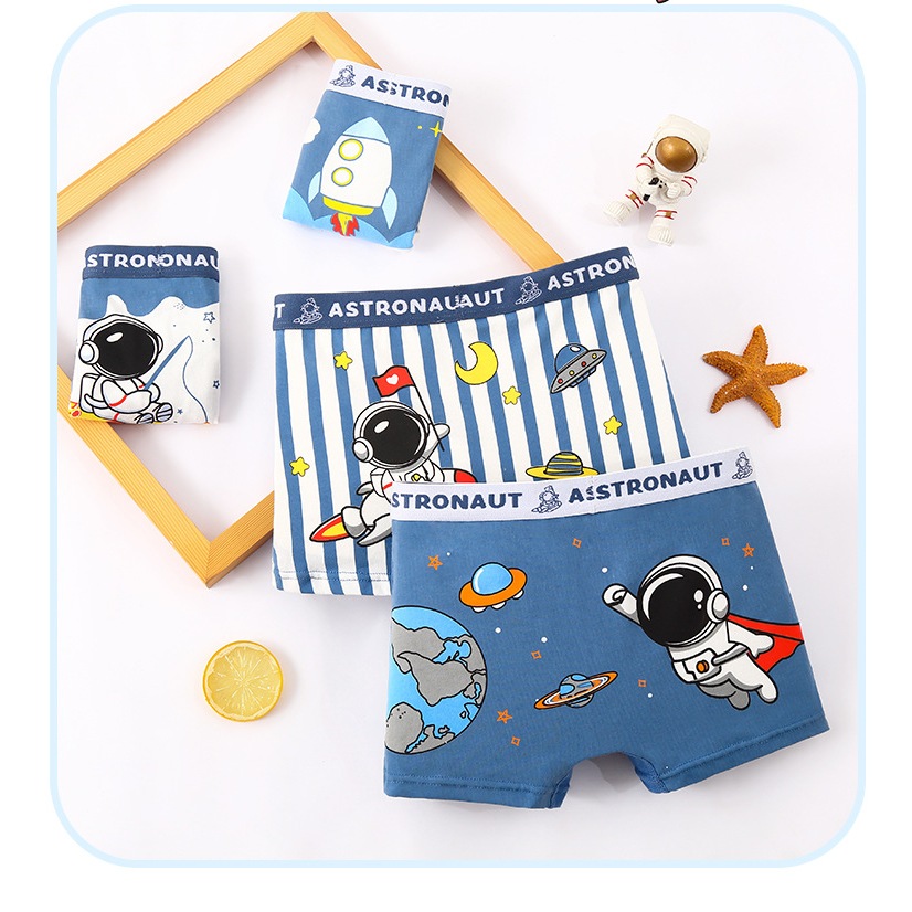 Combo 4 quần sịp đùi bé trai họa tiết phi hành gia, quần lót cho bé trai cotton thoáng mát hình ngộ nghĩnh dễ thương
