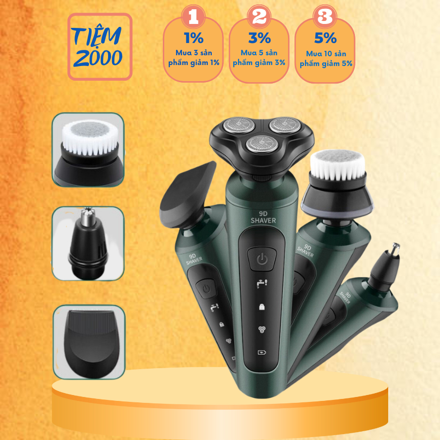 Máy cạo râu nam Shaver 9D 4in1 kiêm tỉa lông mũi cao cấp, 3 lưỡi dao kép, công nghệ chống nước IPX7 bảo hành 12 tháng