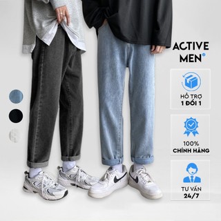 Quần jean baggy nam, quần bò ống rộng phom suông màu xanh, đen trắng chất jean cotton mềm