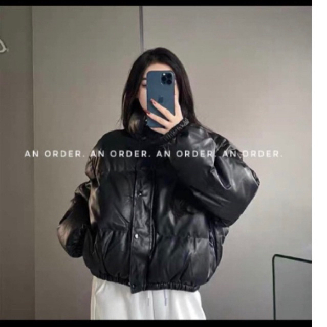 Áo phao da nữ dáng bomber siêu chất