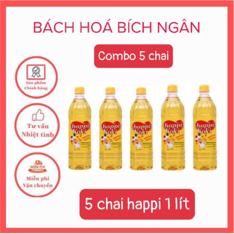 combo 5 chai dầu ăn happi koki 1 lít