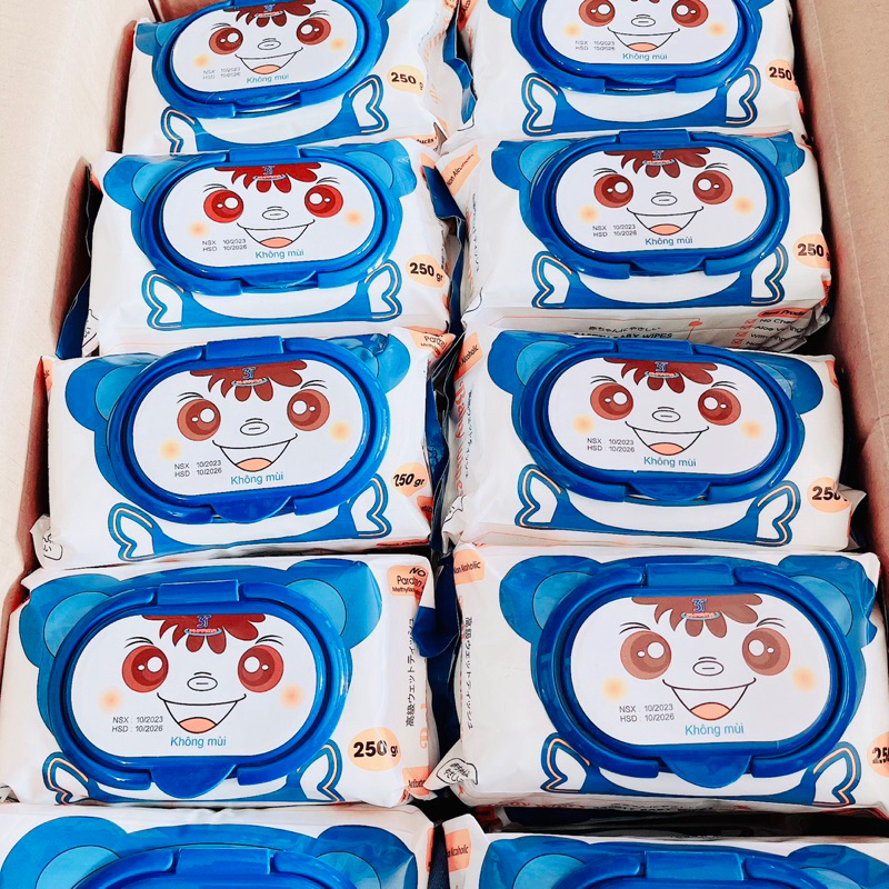 Thùng 10 gói khăn ướt gấu Xanh baby wipes 120 tờ Không mùi siêu to
