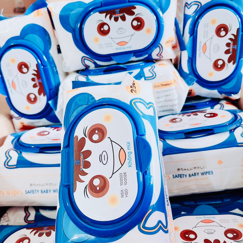 Thùng 10 gói khăn ướt gấu Xanh baby wipes 120 tờ Không mùi siêu to