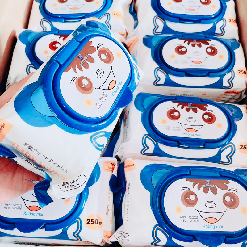 Thùng 10 gói khăn ướt gấu Xanh baby wipes 120 tờ Không mùi siêu to