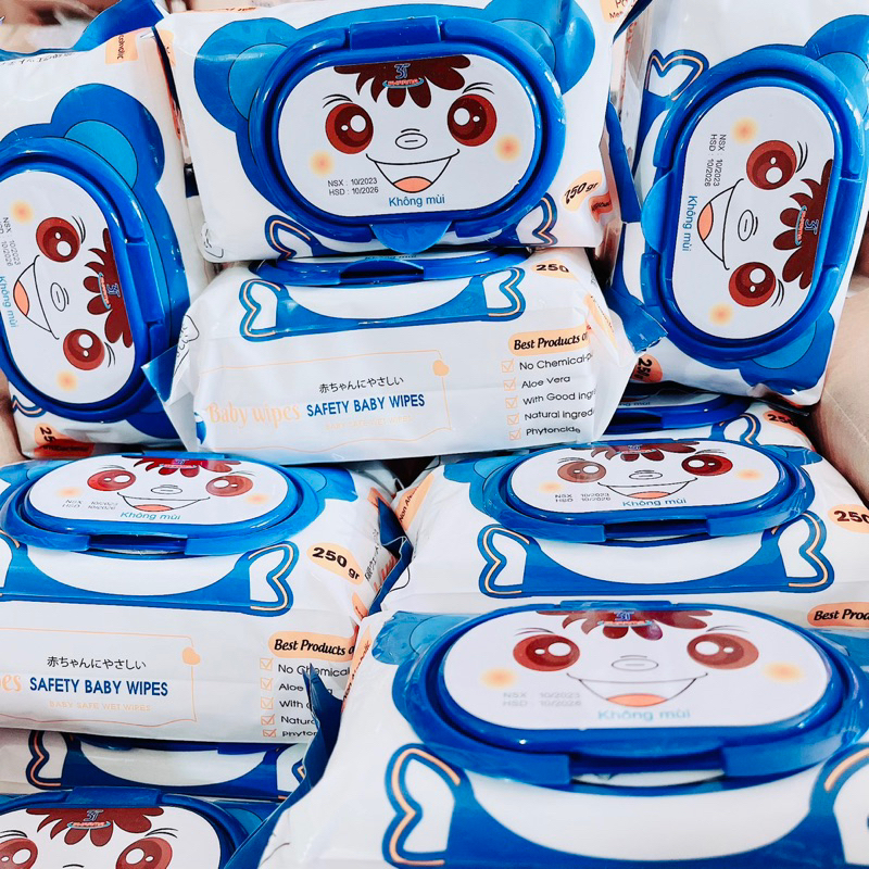 Thùng 10 gói khăn ướt gấu Xanh baby wipes 120 tờ Không mùi siêu to