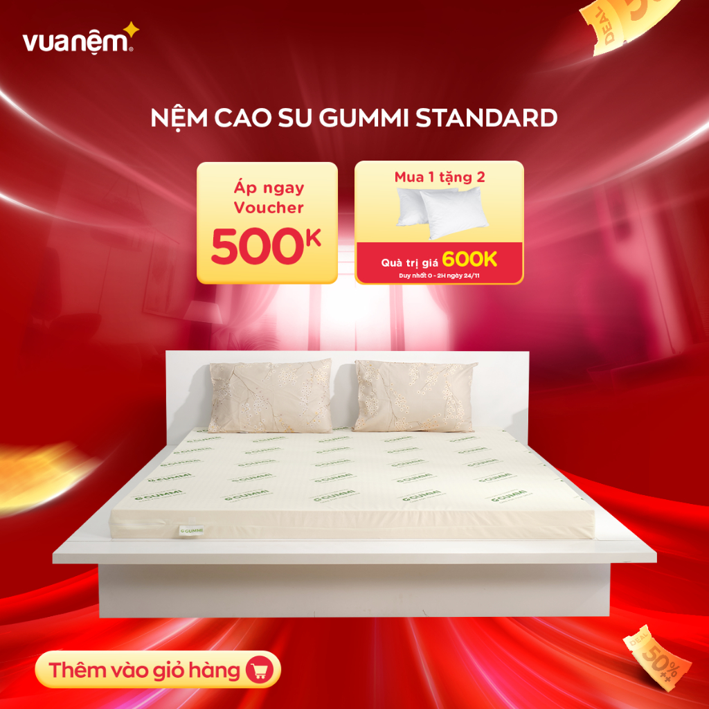 Nệm cao su 100% thiên nhiên cao cấp Gummi Standard 10cm tại Vua Nệm - Nâng đỡ vượt trội, thoáng khí tối ưu