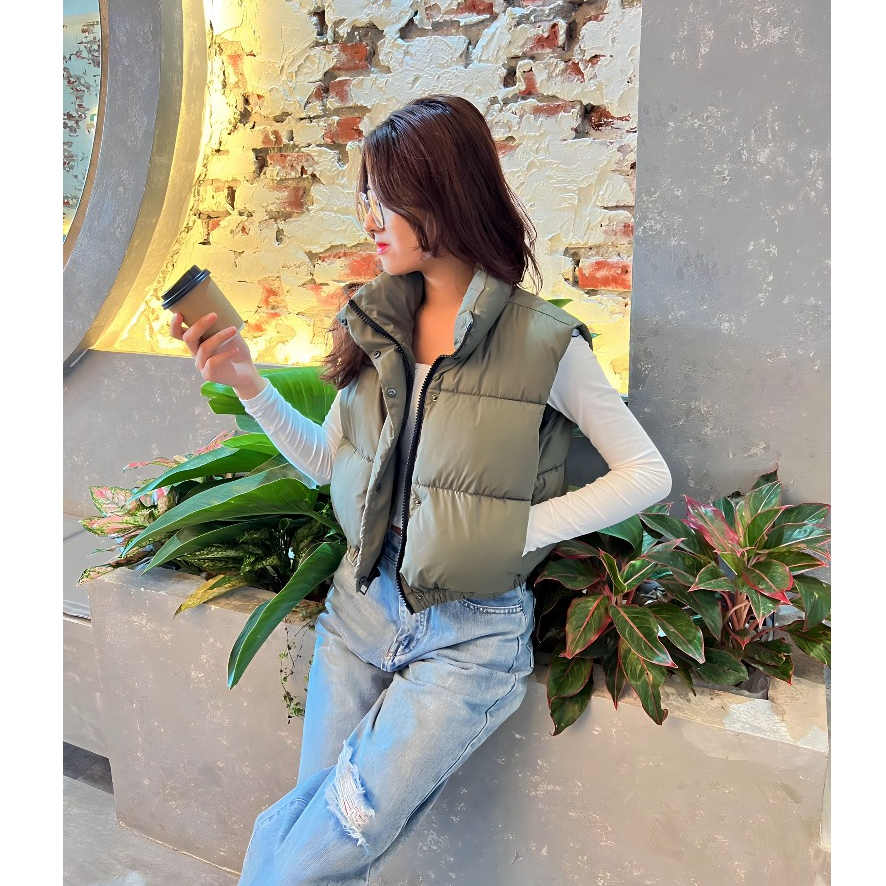 Áo phao gile ZR tráng cao su dáng croptop 1255824