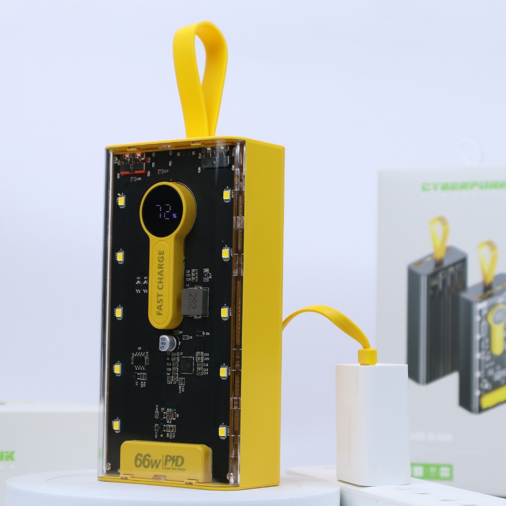 Pin Sạc Dự Phòng CyberPunk 20.000mAh Trong Suốt - Sạc Nhanh 66W, 10 Đèn Cực Sáng, Sẵn 4 Cap Sạc Nhanh -