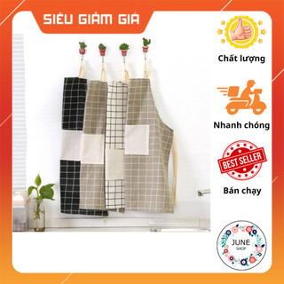 Tạp dề vải kẻ ô caro nội trợ phong cách vintage có túi đựng đồ tiện dụng