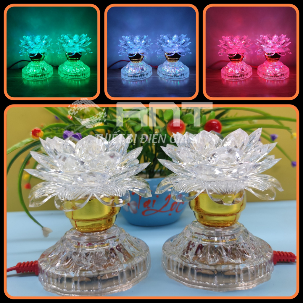 Đèn thờ Hoa Sen 2 Tầng LED để bàn thờ Phât, Tổ Tiên tự đổng đổi màu, đèn chưng bàn thờ đẹp