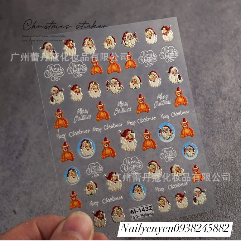 Sticker 5D nổi dán móng mùa giáng sinh