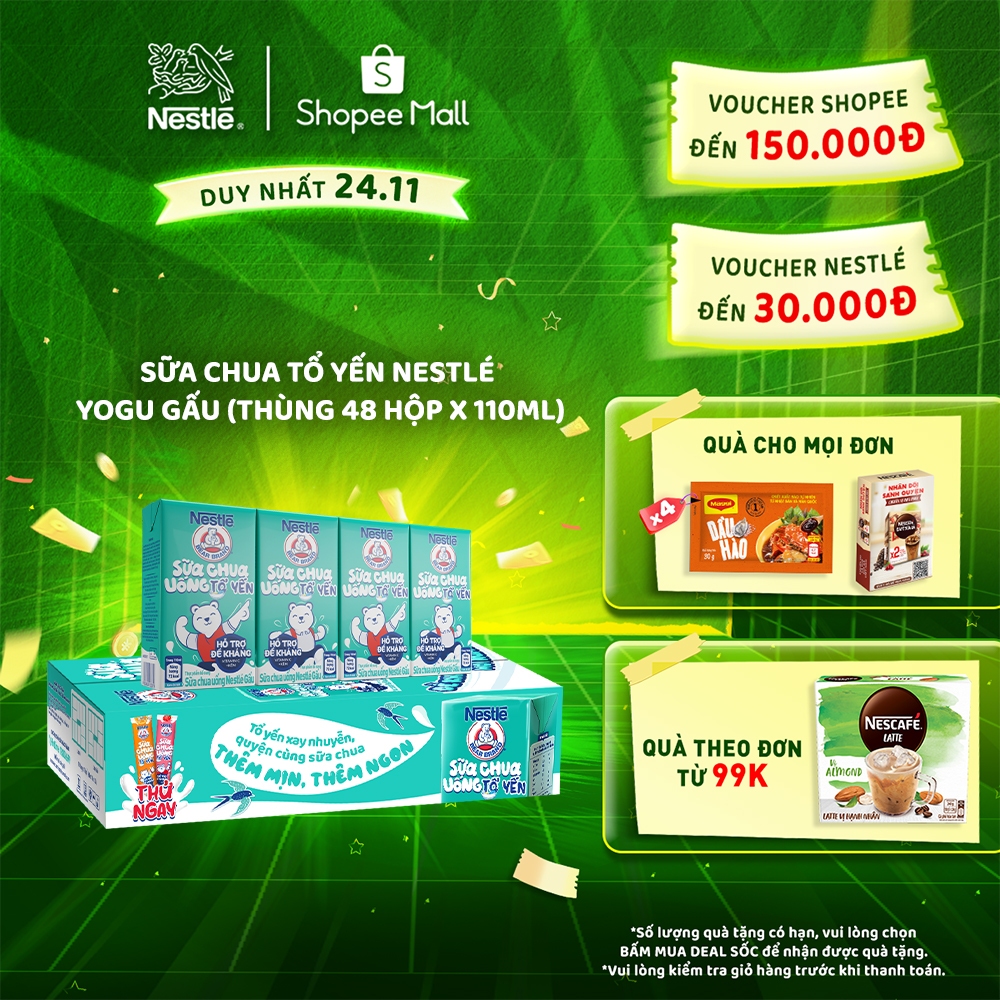 Sữa chua tổ yến Nestlé® Yogu Gấu (thùng 48 hộp x 110ml)