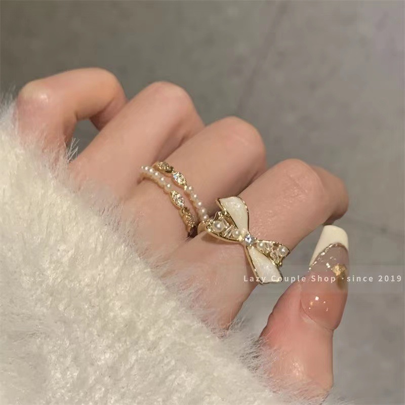 Set 2 nhẫn nữ nơ hợp kim mẫu phong cách nhẹ nhàng thanh lịch mẫu mới S2V