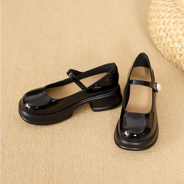 Giày đốc nữ quai Ngọc da lì, đế nhẹ cao 5cm