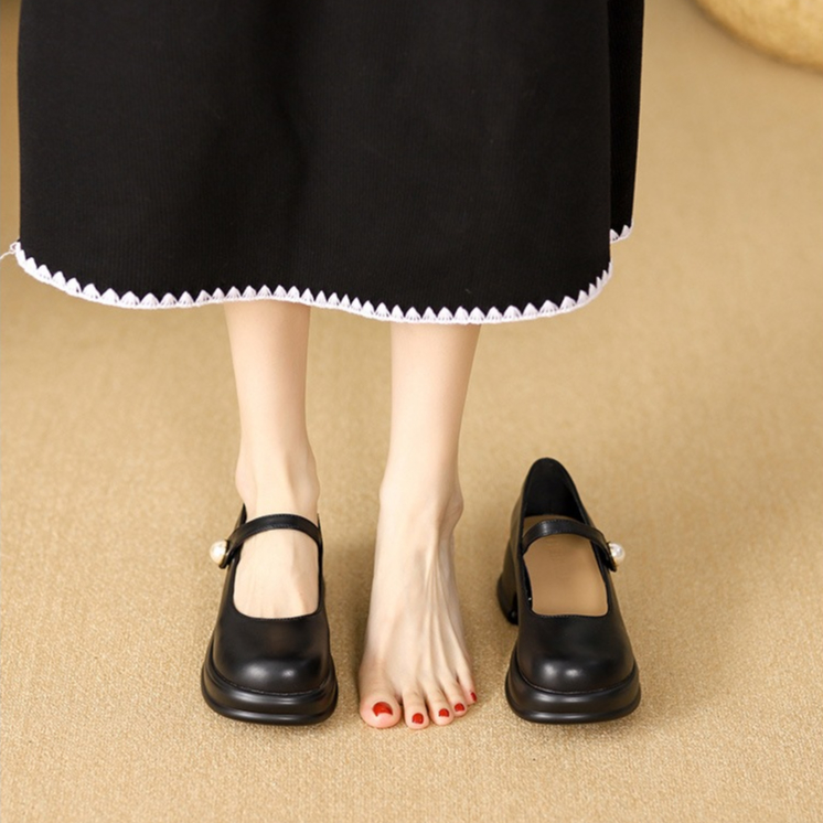 Giày đốc nữ quai Ngọc da lì, đế nhẹ cao 5cm