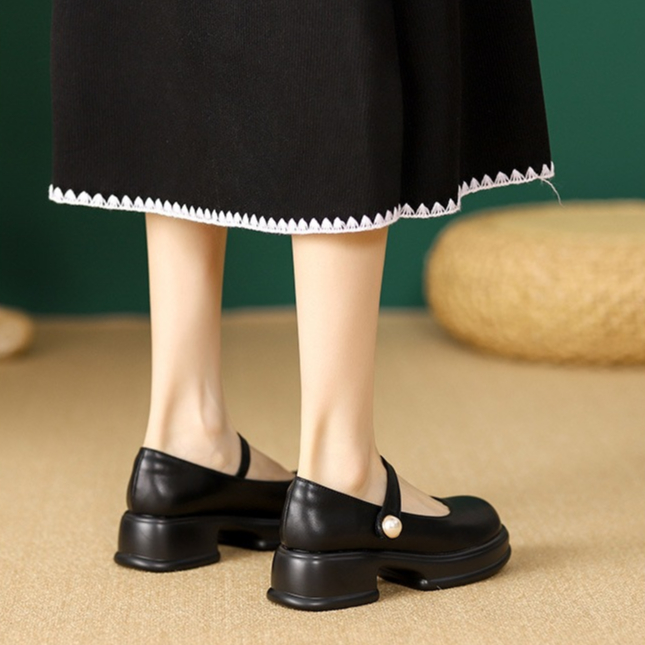 Giày đốc nữ quai Ngọc da lì, đế nhẹ cao 5cm