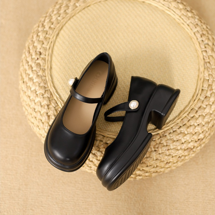 Giày đốc nữ quai Ngọc da lì, đế nhẹ cao 5cm