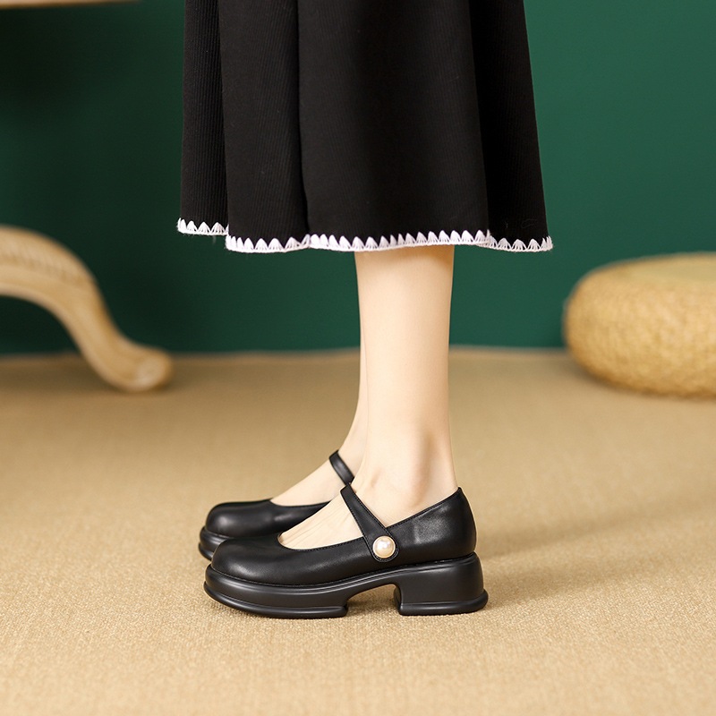 Giày đốc nữ quai Ngọc da lì, đế nhẹ cao 5cm