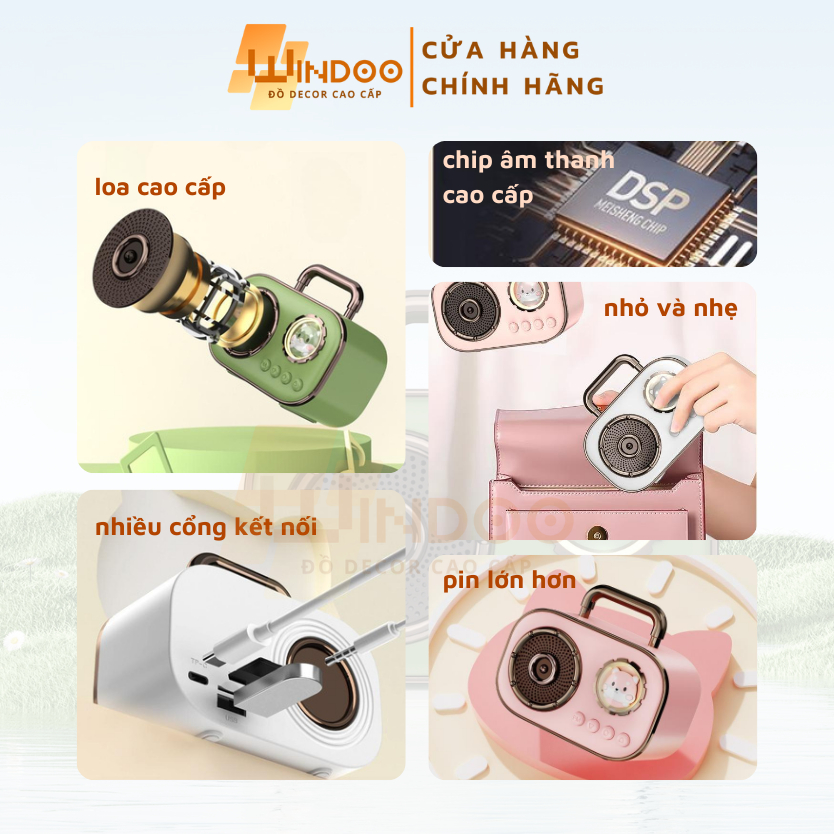 Loa bluetooth mini, loa di động không dây hỗ trợ thẻ nhớ usb, loa mini hình thú cưng đáng yêu Windoo WD89