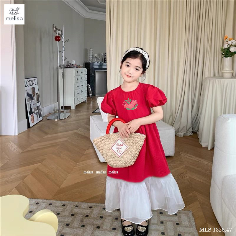 Váy Melisa đỏ chân trắng thêu hoa